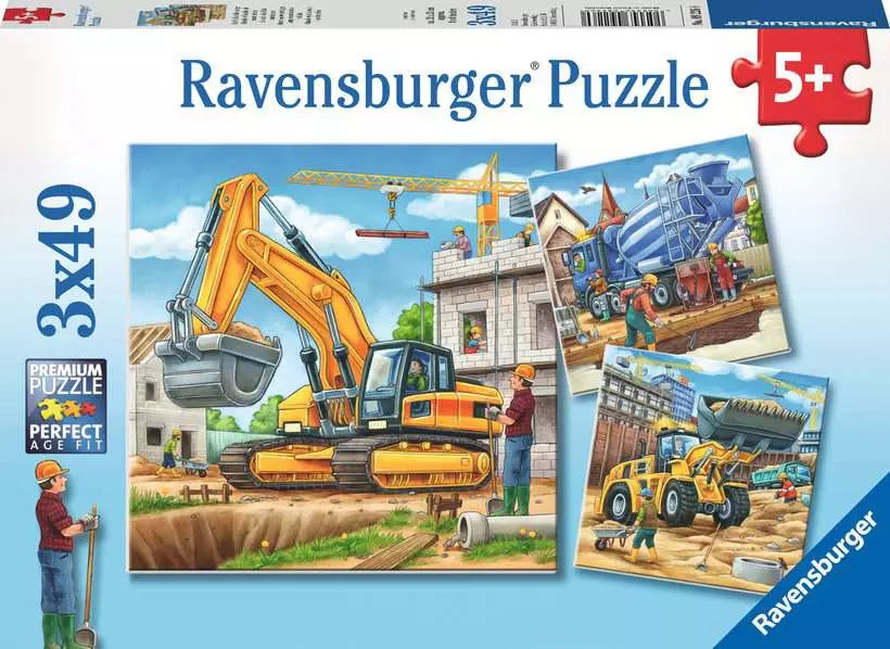 Construction Vehicles: 3 x 49-piece Puzzles