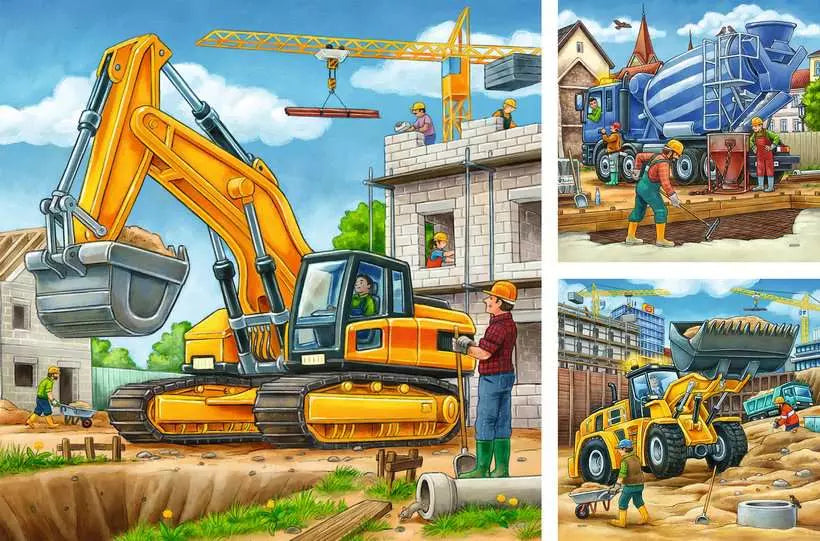 Construction Vehicles: 3 x 49-piece Puzzles