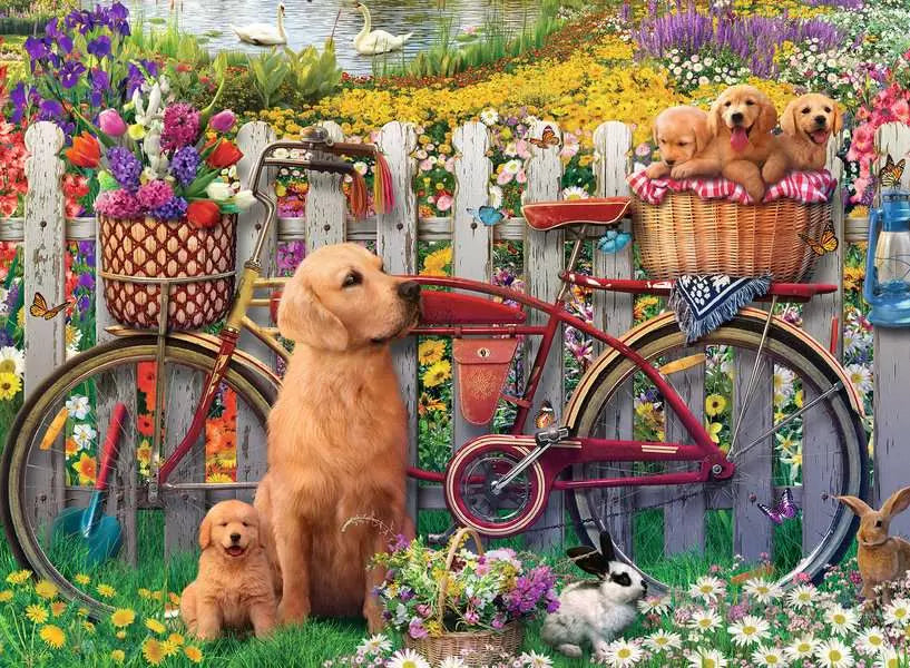 Cute Dogs in the Garden 500-piece Puzzle