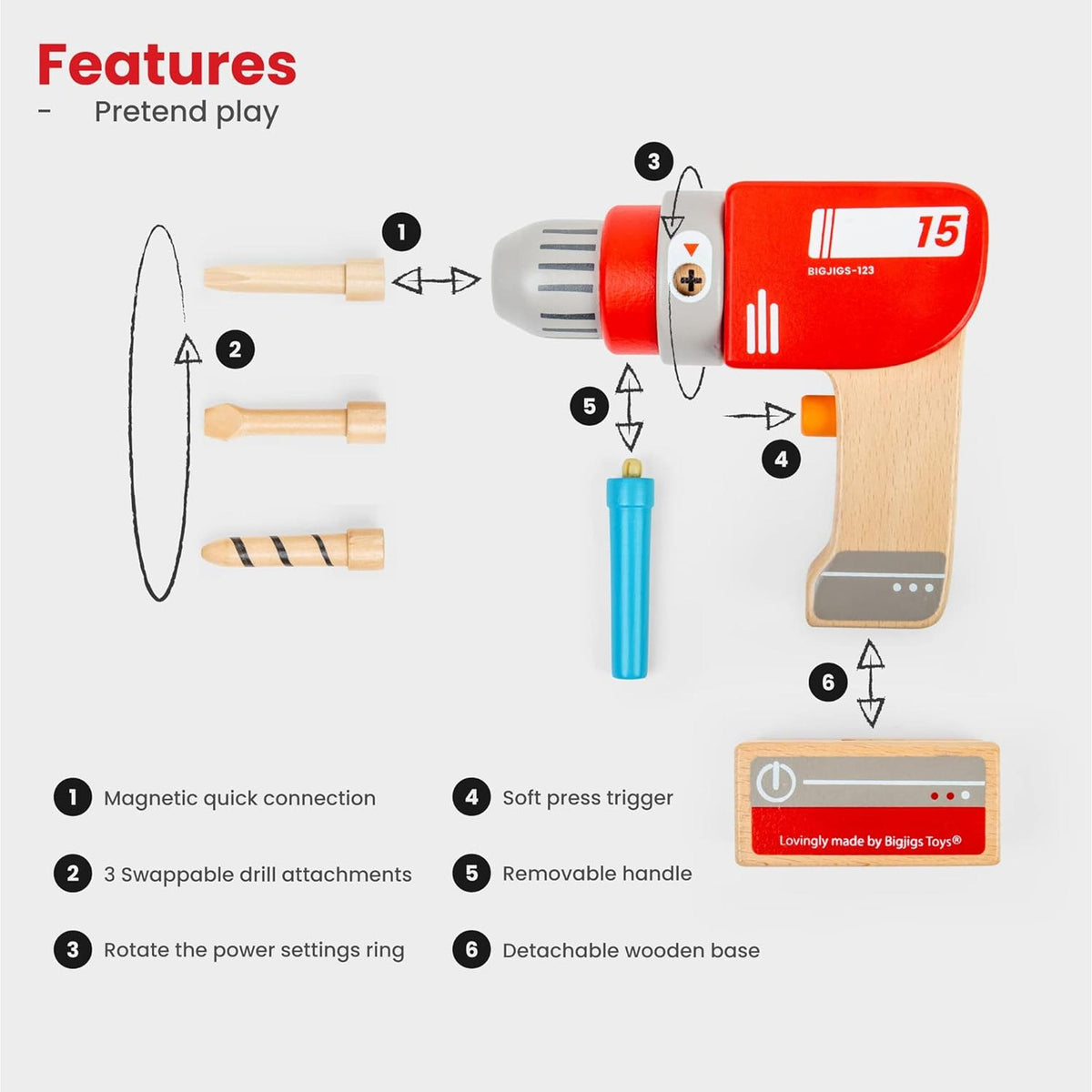 Bigjigs Wooden Toy Drill