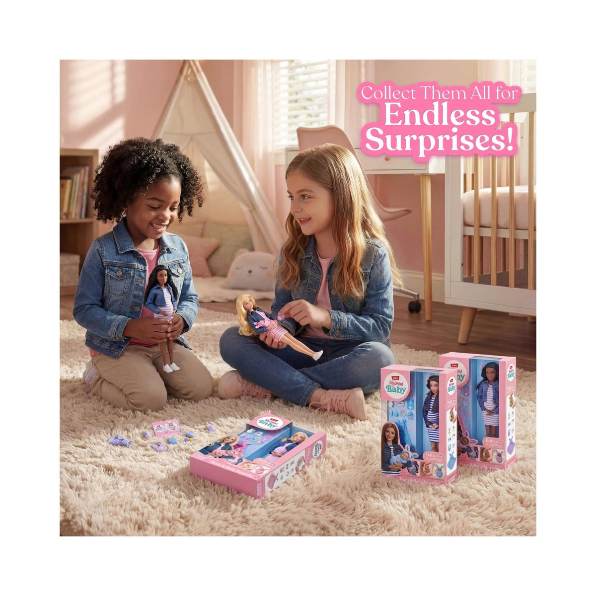 My Mini Baby: Mom & Baby Surprise - Brunette Doll with Blue Accessories