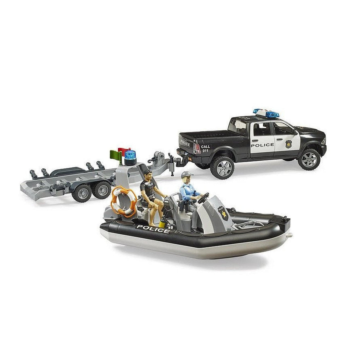 Bruder 2507 RAM 2500 Police Pickup with Trailer & Boat