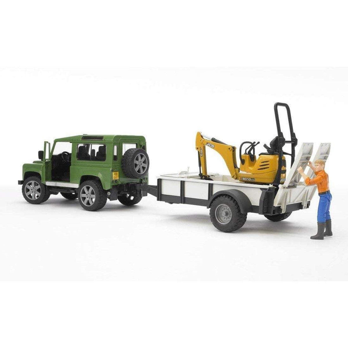 Bruder 2593 Land Rover Defender with Trailer & JCB Micro Excavator