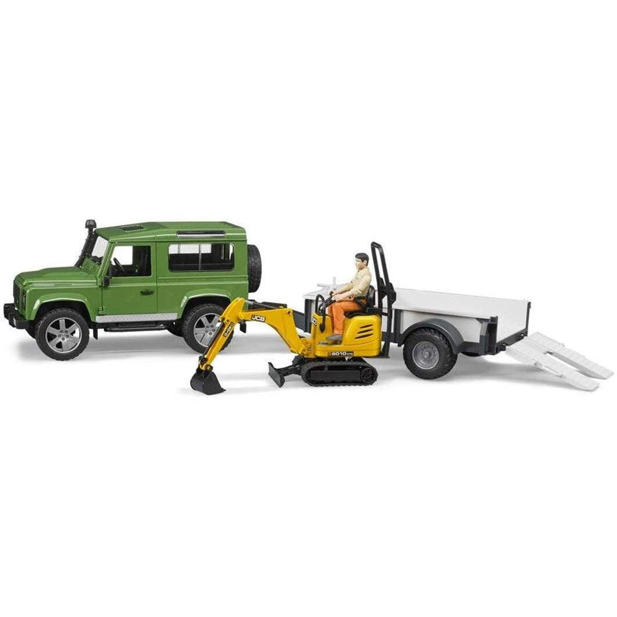 Bruder 2593 Land Rover Defender with Trailer & JCB Micro Excavator