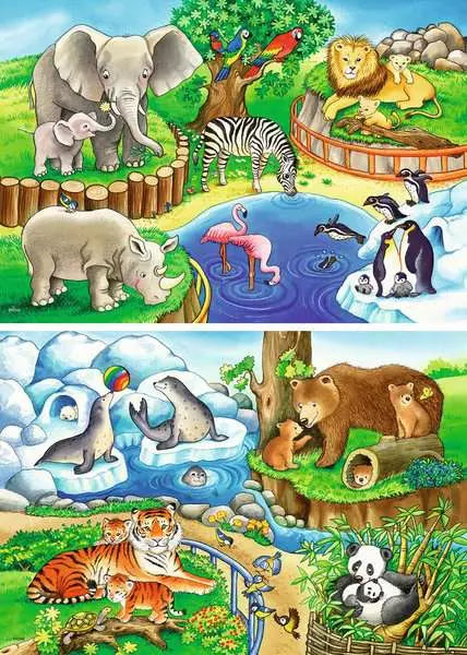Animals in the Zoo: 2 x 12-piece Puzzles