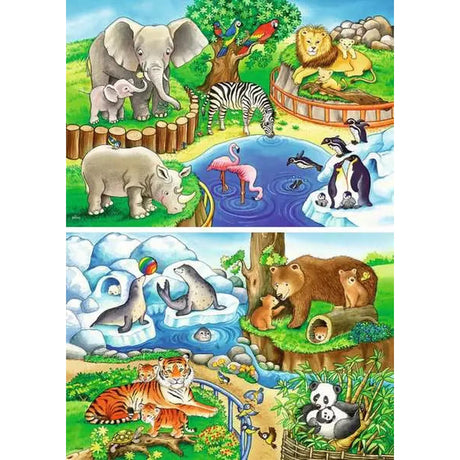 Animals in the Zoo: 2 x 12-piece Puzzles