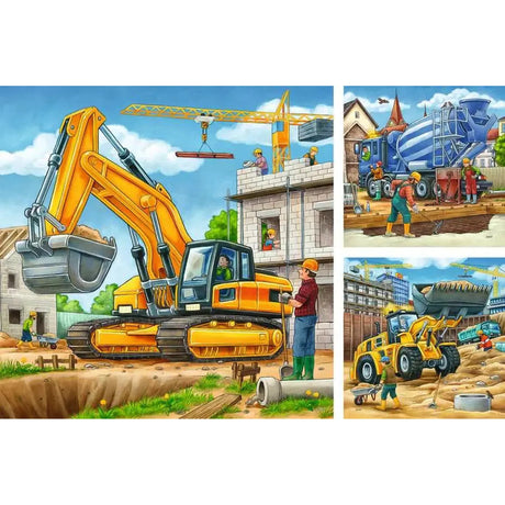 Construction Vehicles: 3 x 49-piece Puzzles