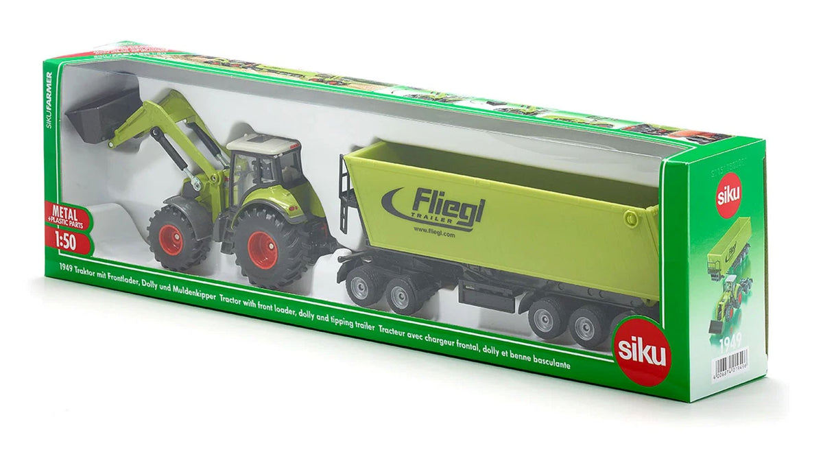 Siku Claas Tractor with front loader, dolly and tipping trailer 1:50 Scale