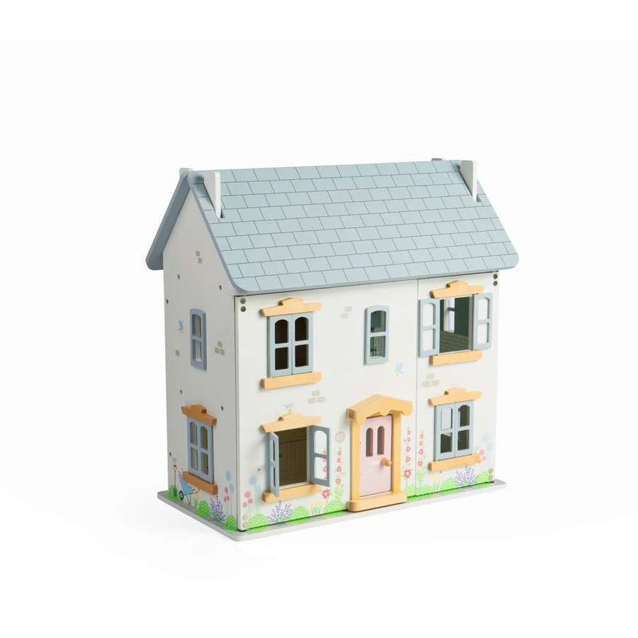 Bigjigs Bundle: Summer Cottage Wooden Doll's House with Furniture & Doll Family
