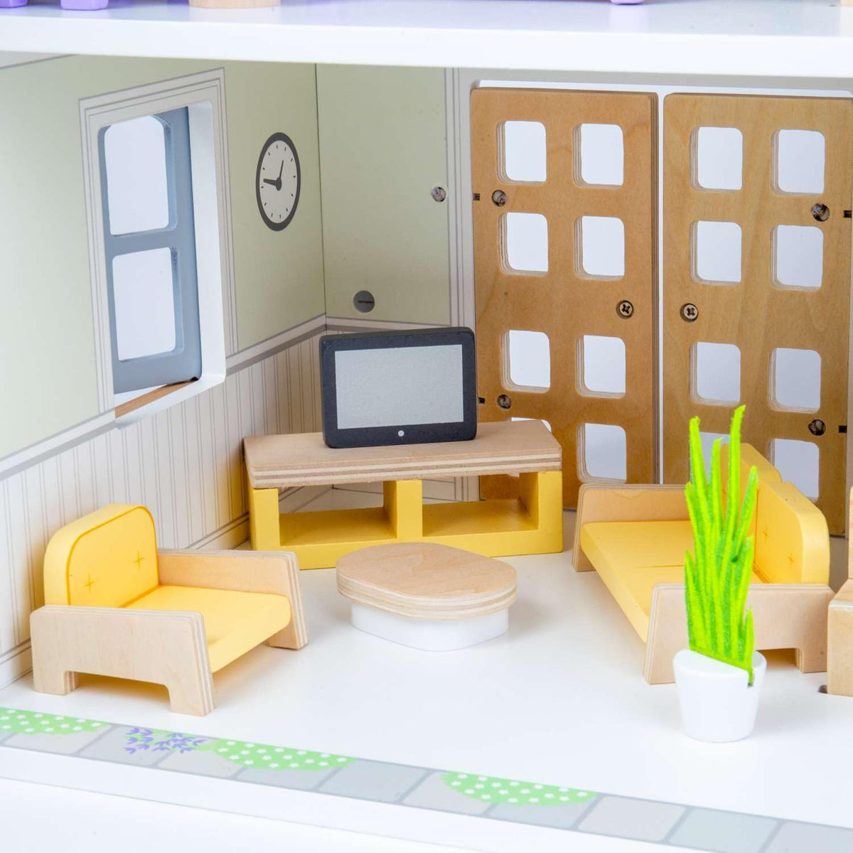 Bigjigs Bundle: Summer Cottage Wooden Doll's House with Furniture & Doll Family