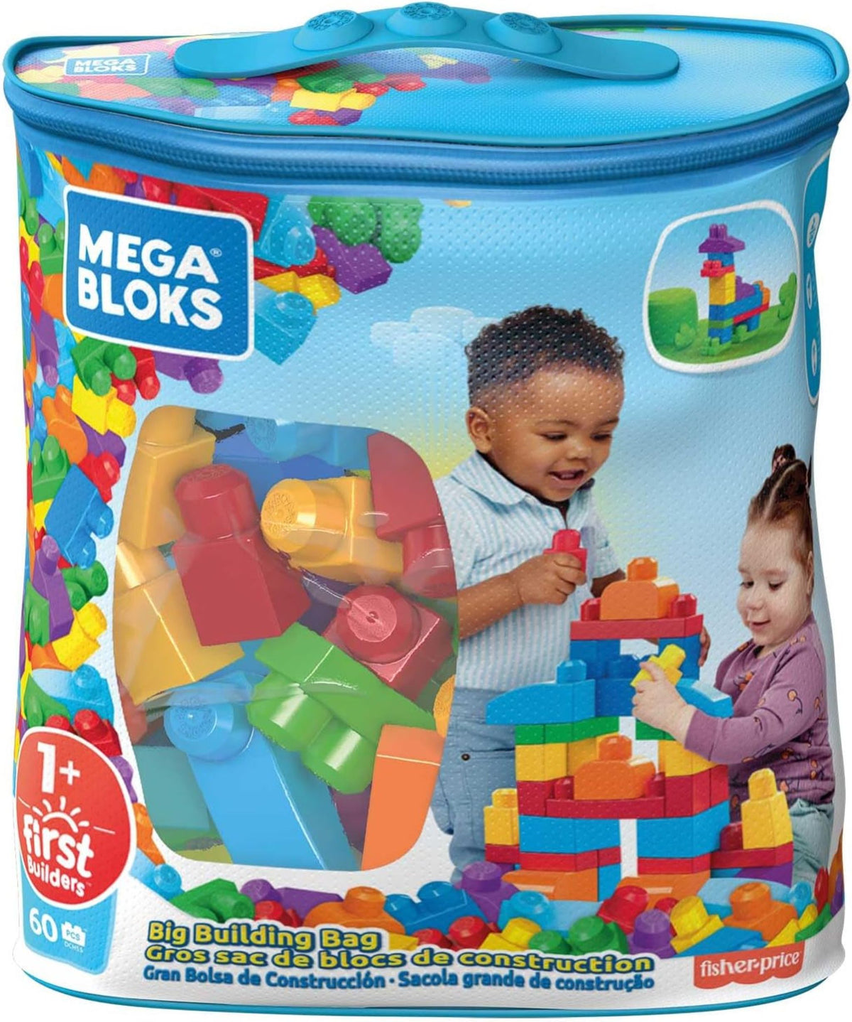 MEGA BLOKS Building Blocks Bag, Assorted Colours (60 pieces)