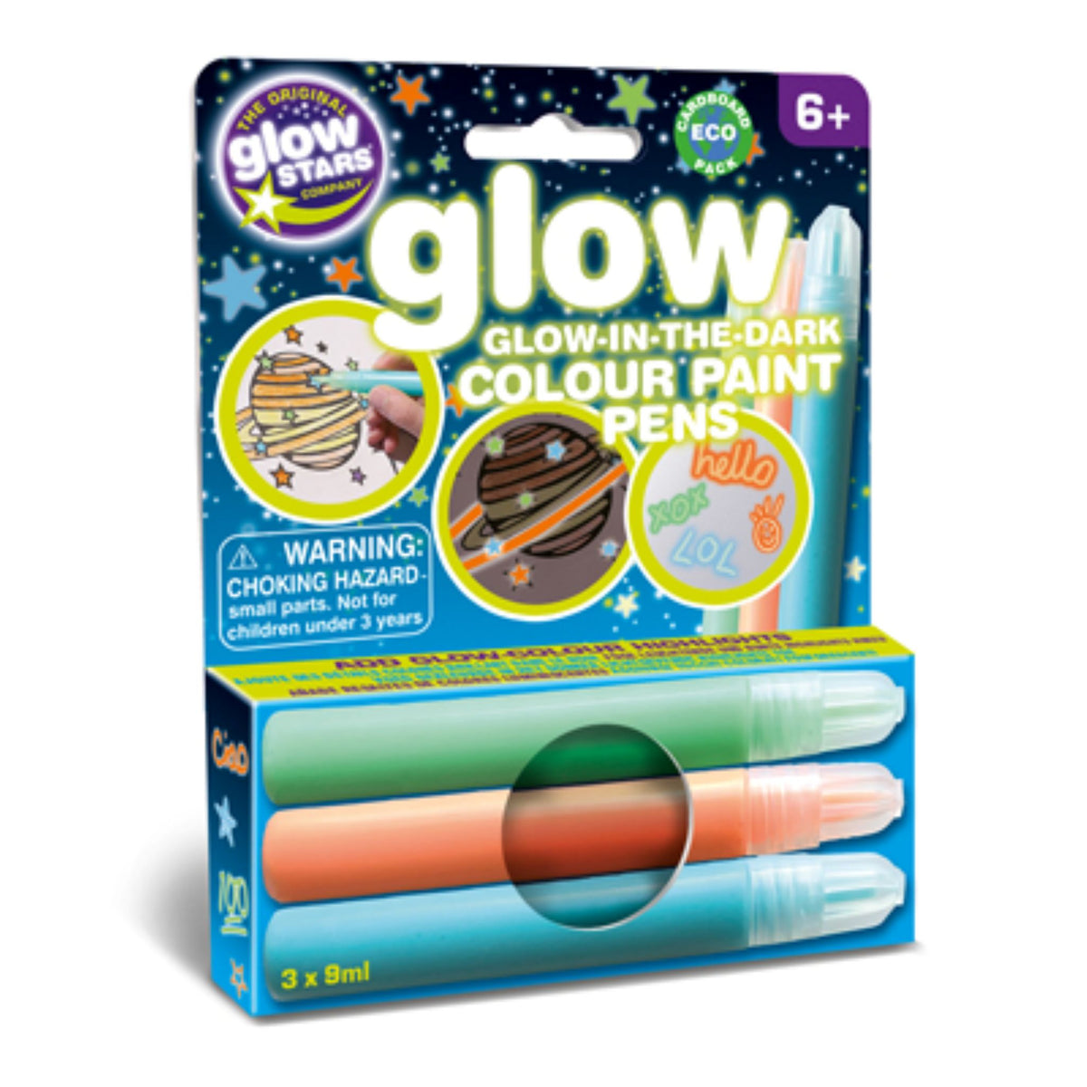 Glow in the Dark Colour Pens 3 Pack
