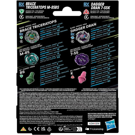Beyblade x Dual Pack: Brace Triceratops M-85BS & Dagger Dran 7-55K