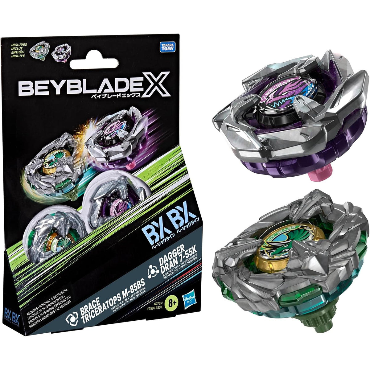 Beyblade x Dual Pack: Brace Triceratops M-85BS & Dagger Dran 7-55K