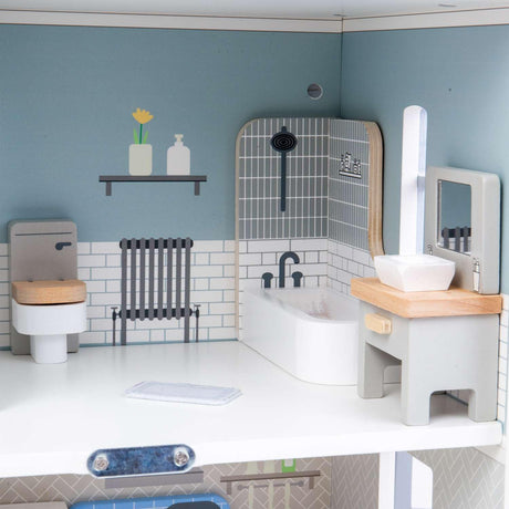 Bigjigs Bundle: Summer Cottage Wooden Doll's House with Furniture & Doll Family