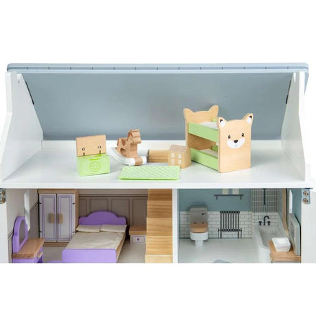 Bigjigs Bundle: Summer Cottage Wooden Doll's House with Furniture & Doll Family