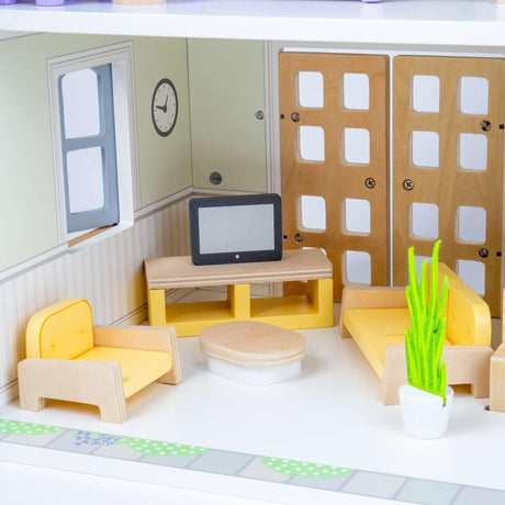 Bigjigs Bundle: Summer Cottage Wooden Doll's House with Furniture & Doll Family