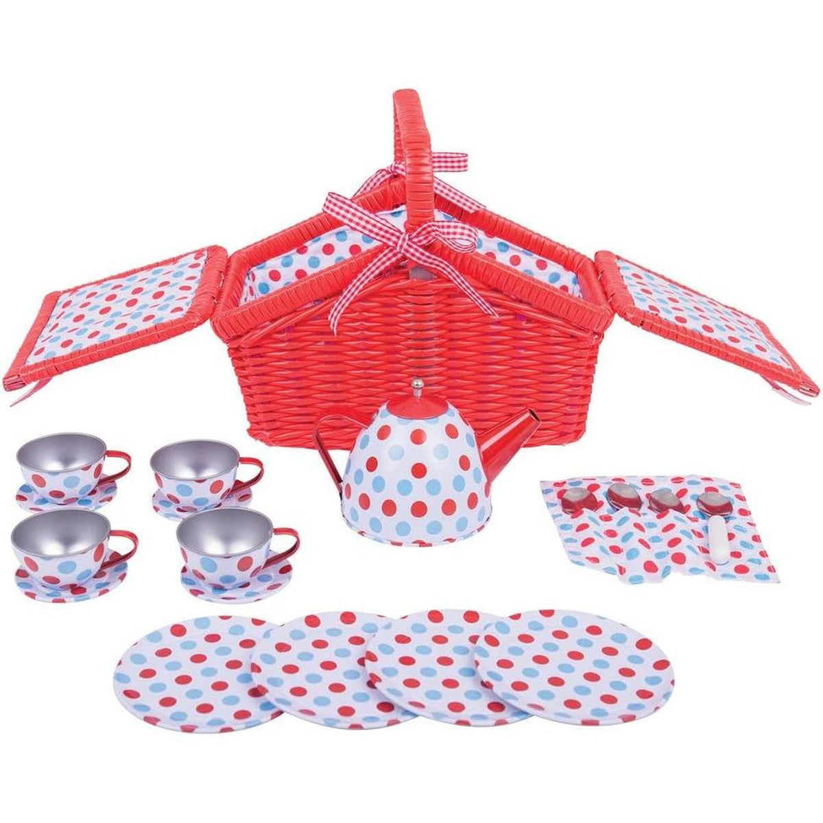 Bigjigs Spotted Tea Set in Wicker Basket