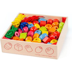 Bigjigs Wooden Crate of Lacing Beads