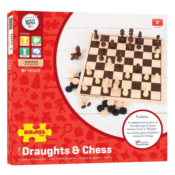 Bigjigs Wooden Draughts and Chess Set