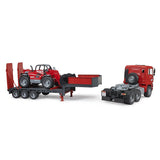 Bruder MAN TGA truck with low loader trailer and Manitou telehandler