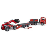 Bruder MAN TGA truck with low loader trailer and Manitou telehandler