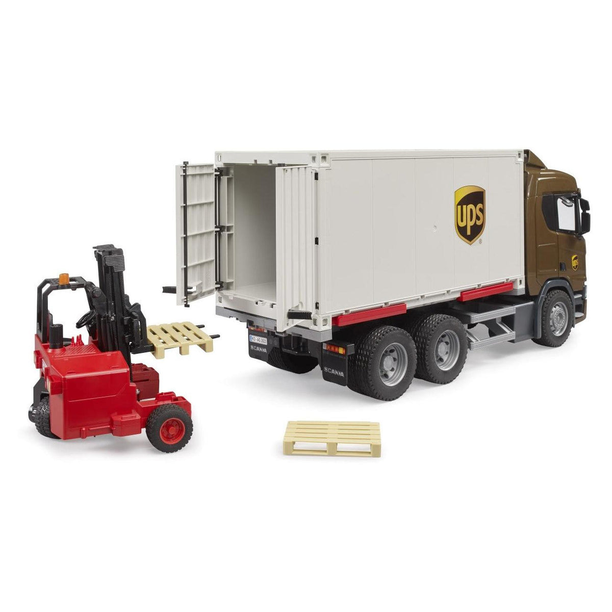 Bruder Scania Super 560R UPS Logistics truck with forklift