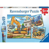 Construction Vehicles: 3 x 49-piece Puzzles