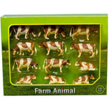 Kids Globe 12 PACK LYING AND STANDING COWS 1:32 Brown / White