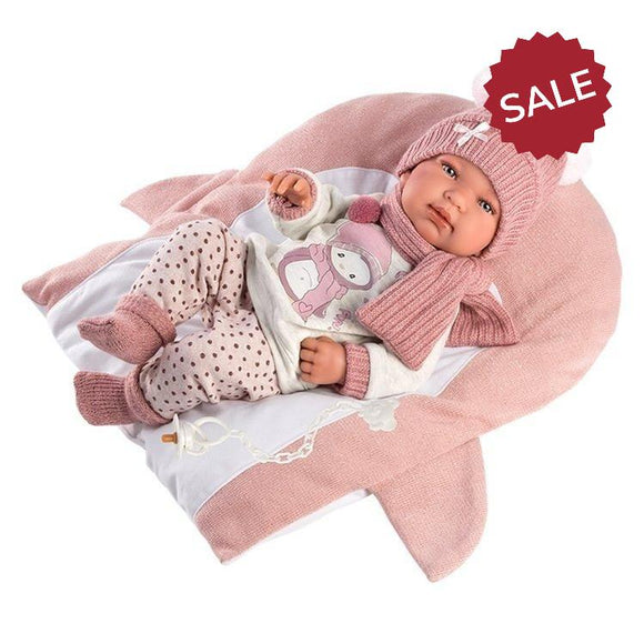 Llorens Doll Newborn Tina with Penguin Cushion 43cm