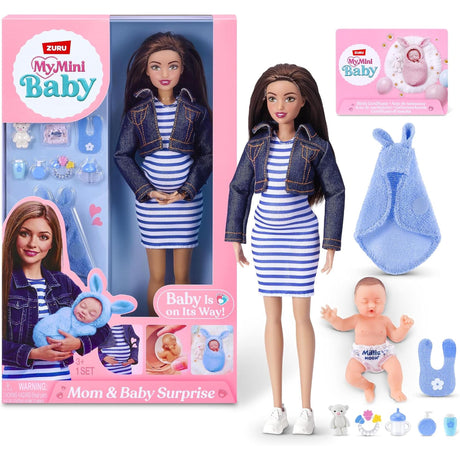 My Mini Baby: Mom & Baby Surprise - Brunette Doll with Blue Accessories
