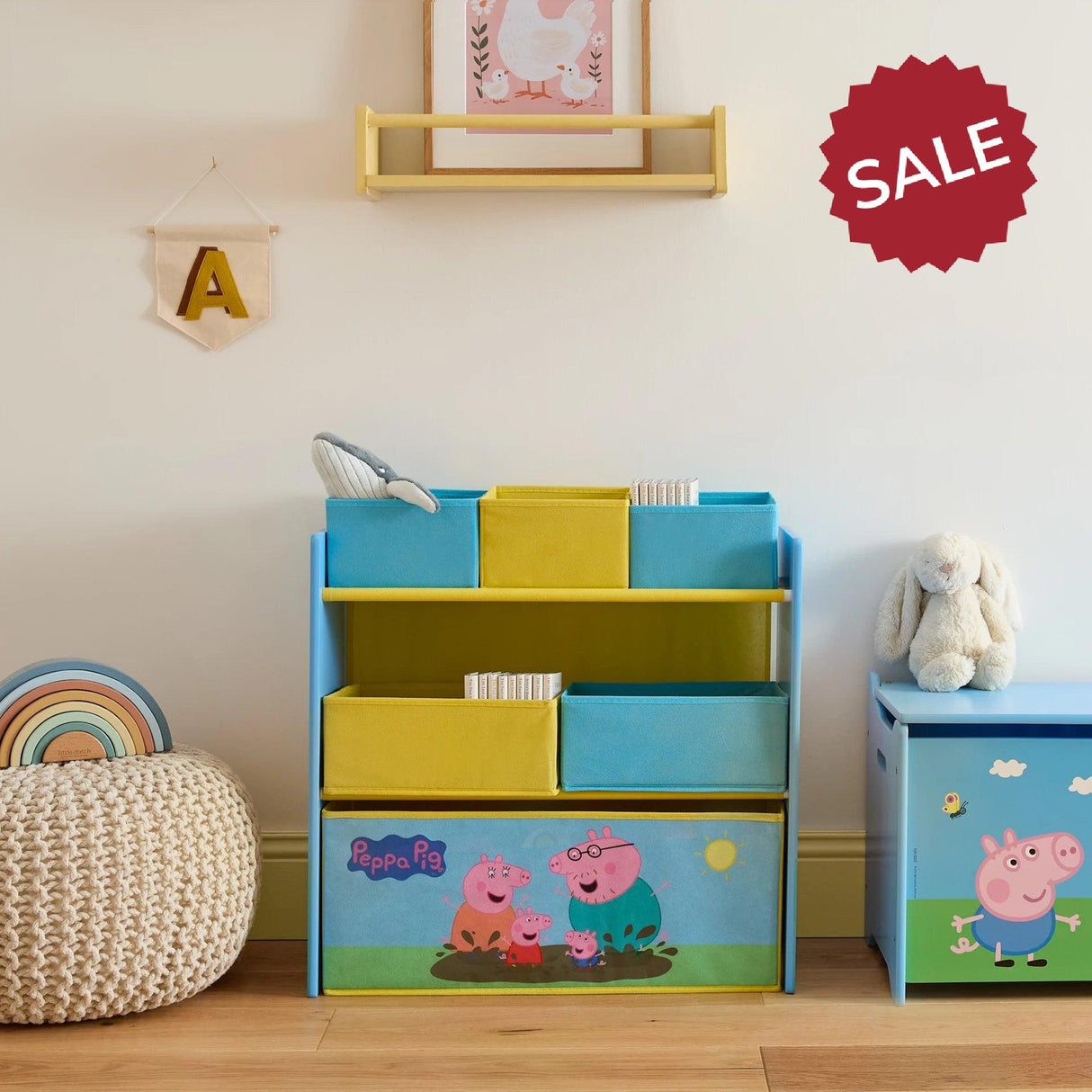 Peppa Pig Wooden Toy Organiser with 6 Storage Bins