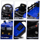Turbo Harvest 12V Electric Ride On Tractor with Trailer Blue