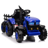 Turbo Harvest 12V Electric Ride On Tractor with Trailer Blue