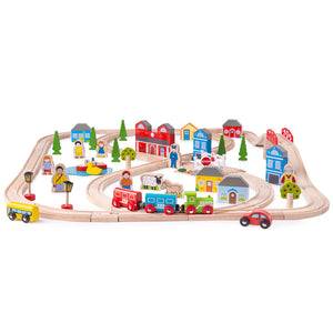 Bigjigs Town and Country Wooden Train Set