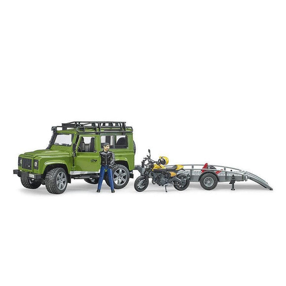 Bruder 2589 Land Rover Defender with Trailer and Scrambler Ducati - McGreevy's Toys Direct