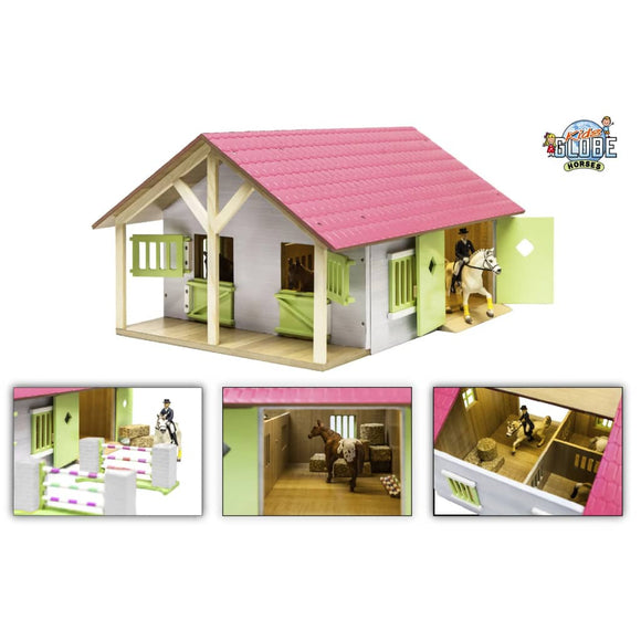 Kids Globe Pink Wooden Horse Stable 1:24 Scale