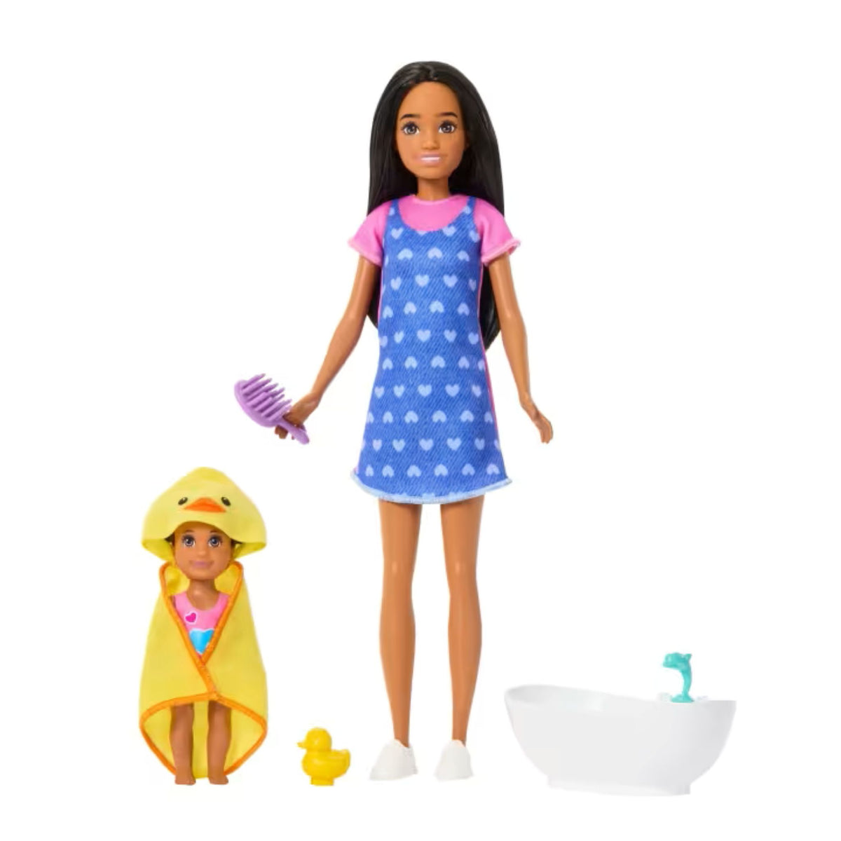 Barbie Skipper Babysitters Playset With Skipper Doll, Toddler Doll, Bathtub & 6 Accessories
