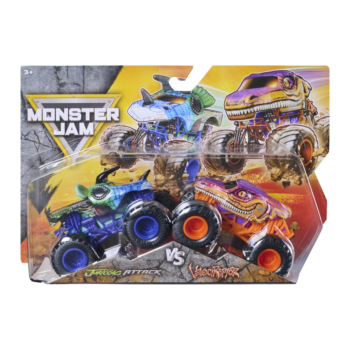 Monster Jam 2-Pack Diecast Monster Trucks: Jurassic Attack vs Velociraptor
