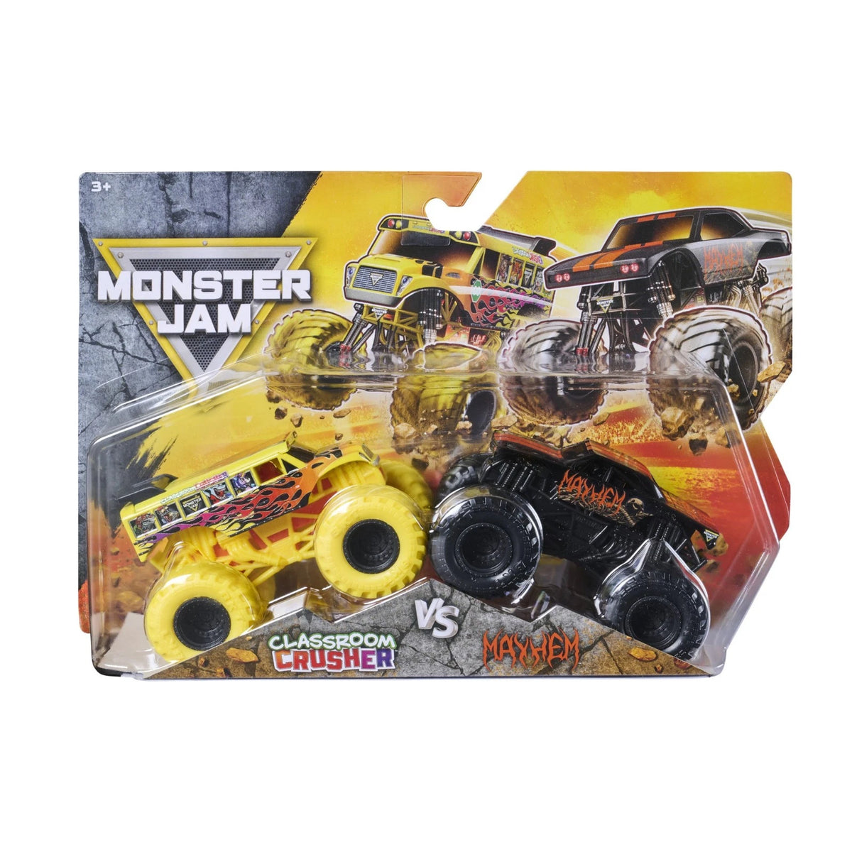 Monster Jam 2-Pack Diecast Monster Trucks: Classroom Crusher vs Mayhem
