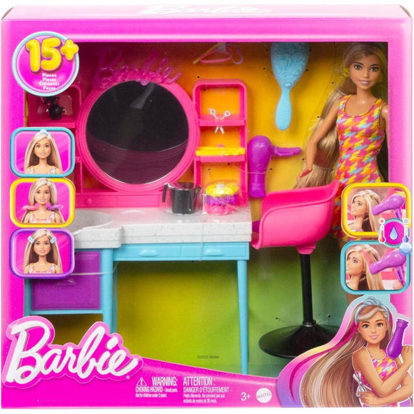 Barbie Doll And Hair Salon Playset, ColoUr-Change Hair - McGreevy's Toys Direct