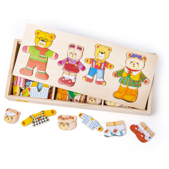 Bigjigs Dress Up Bear Family Wooden Puzzle - McGreevy's Toys Direct