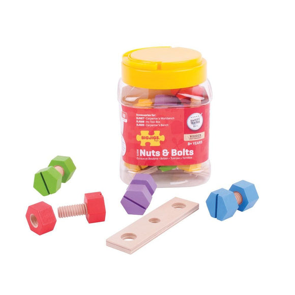 Bigjigs Jar of Wooden Nuts & Bolts - McGreevy's Toys Direct