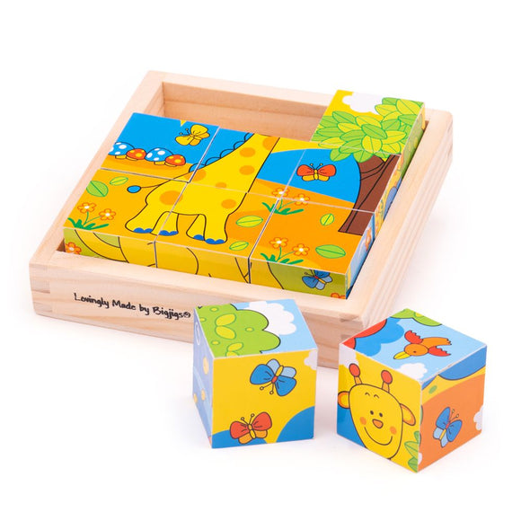 Bigjigs Wooden Safari Cube Puzzle - McGreevy's Toys Direct
