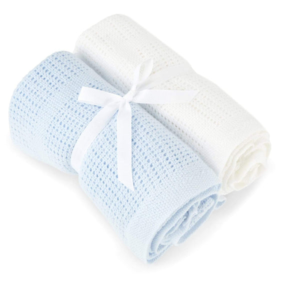 Blue & White Cellular Blankets 2 Pack - McGreevy's Toys Direct