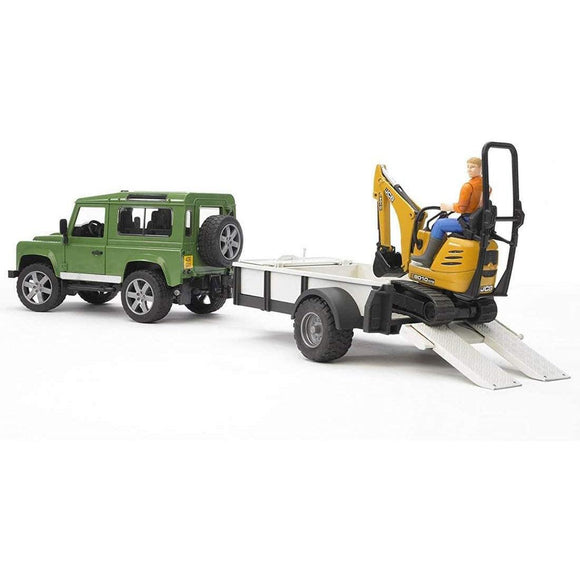 BRUDER 2593 Land Rover Defender with Trailer and JCB micro Excavator - McGreevy's Toys Direct