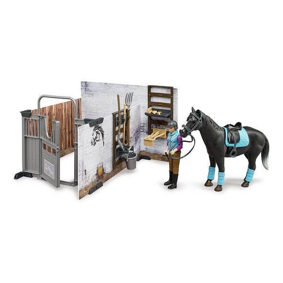 Bruder 62506 bWorld Horse Barn with Horse & Rider - McGreevy's Toys Direct